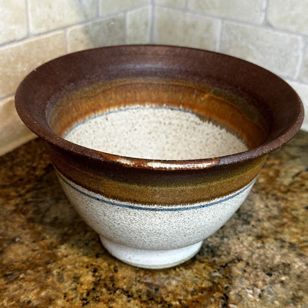 Michael Obranovich Stoneware Pottery Bowl 7.5x5 Inch Earthtones Spotted Signed